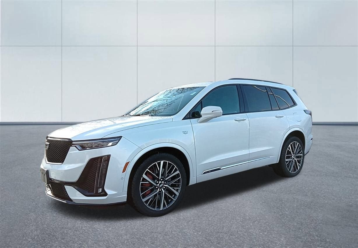 2023 Cadillac XT6 Sport in Crystal White Tricoat — front three-quarter view