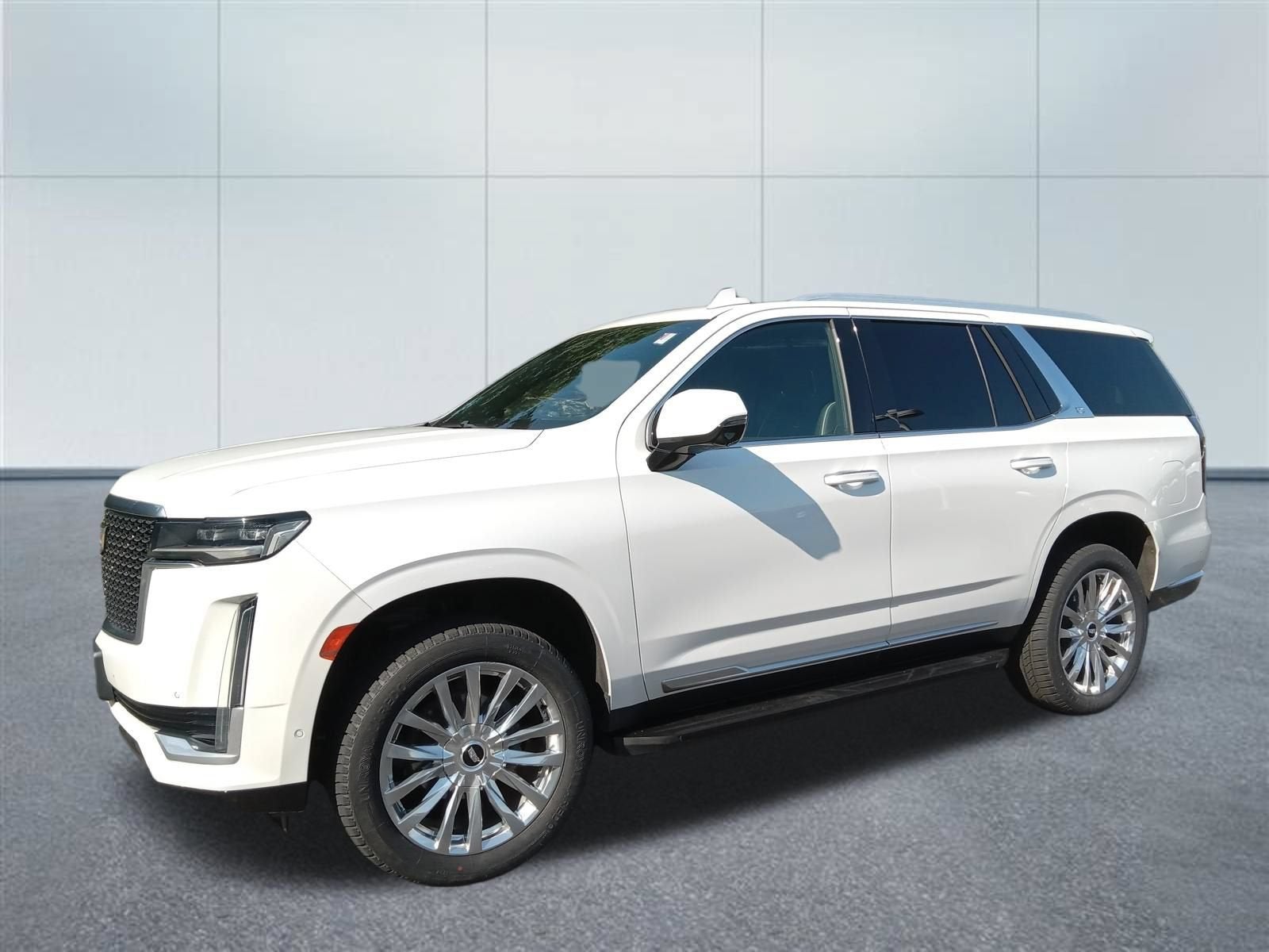 2021 Cadillac Escalade Premium Luxury in Crystal White Tricoat — front three-quarter view